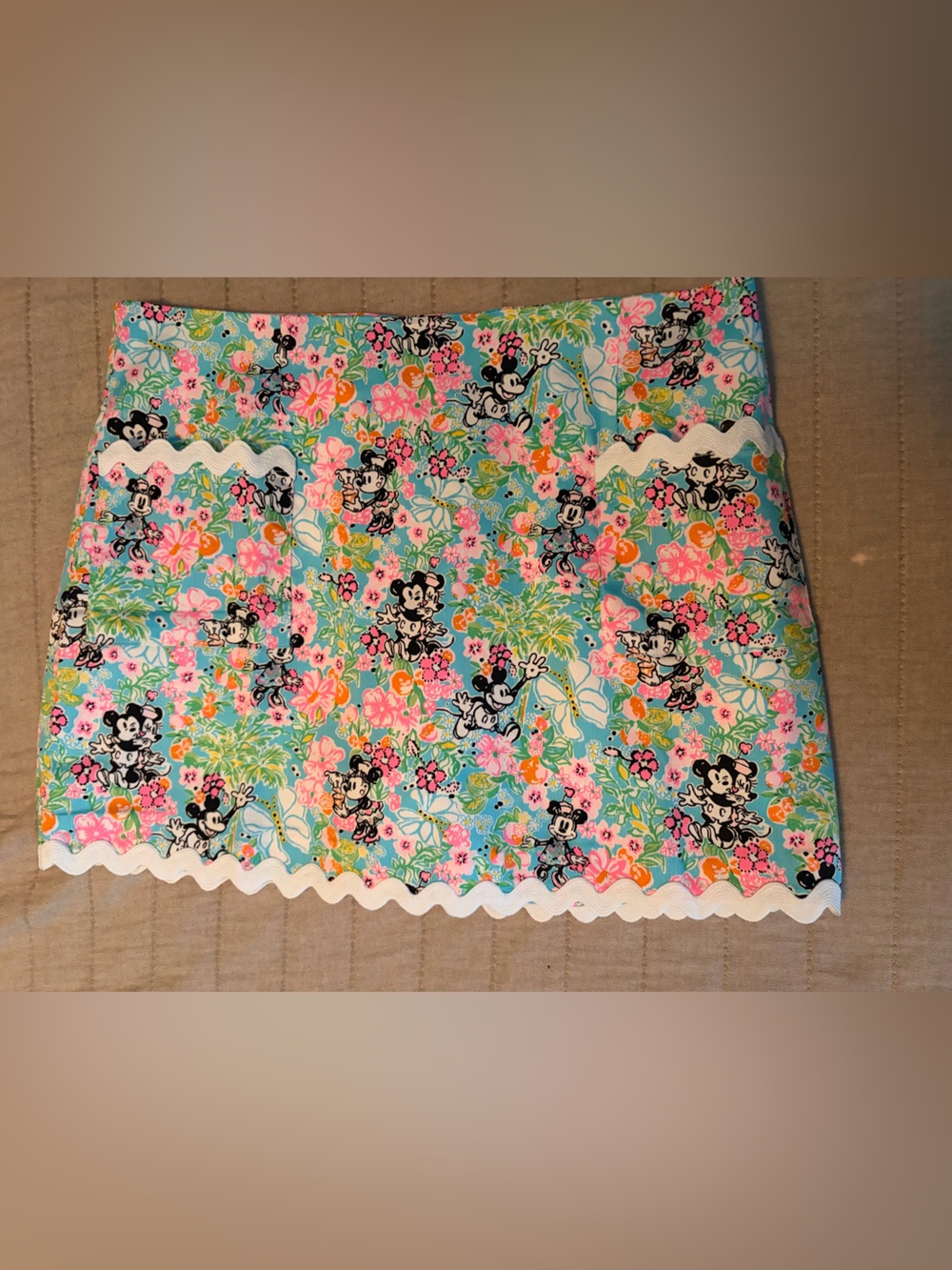 Lilly Pulitzer Mint, Pink & Black Mickey Floral Skort with White Ric Rac